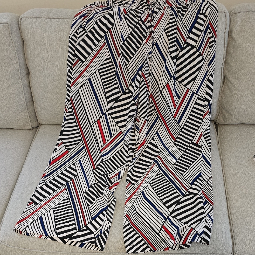 New Directions Striped Wide-Leg Pants in Black, White, Red & Blue